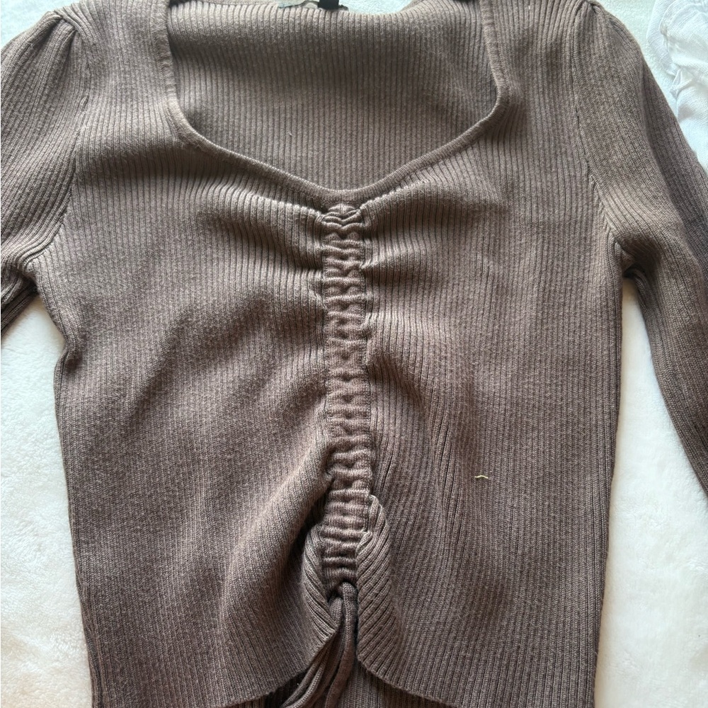 Brown Ruched Knit Sweater